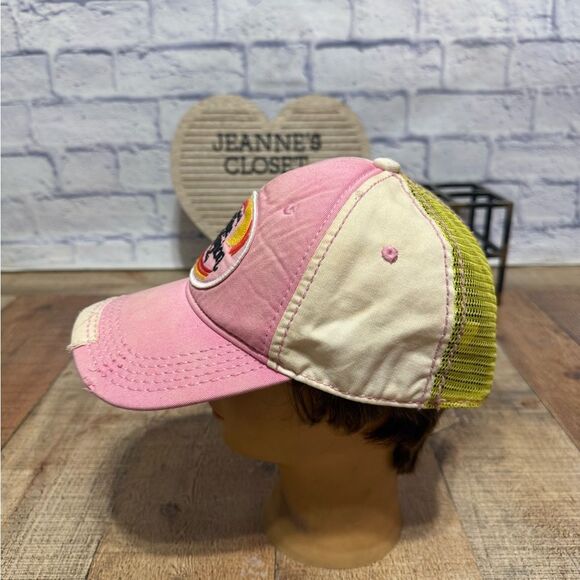 True Religion Distressed Style Strapback Trucker Baseball Cap Hat Tan pink main image 4